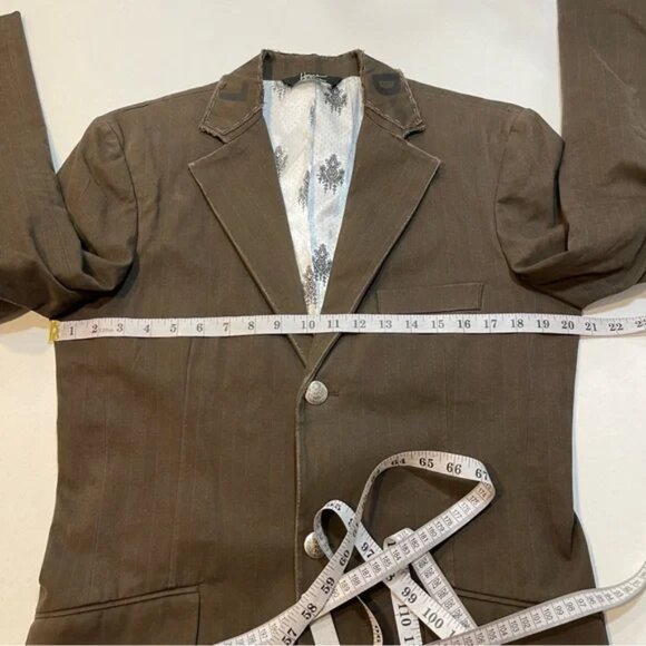 Hause of Howe Blazer Men’s Jacket Taupe Olive/Brown Pinstripe Goth Punk, Size 38 - Picture 11 of 13